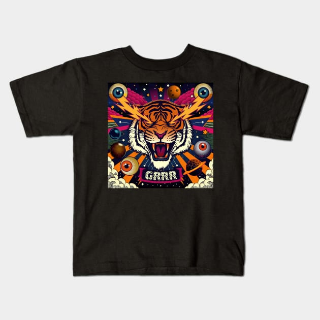 Cosmic Roar: Tiger Thunder Kids T-Shirt by SunGraphicsLab